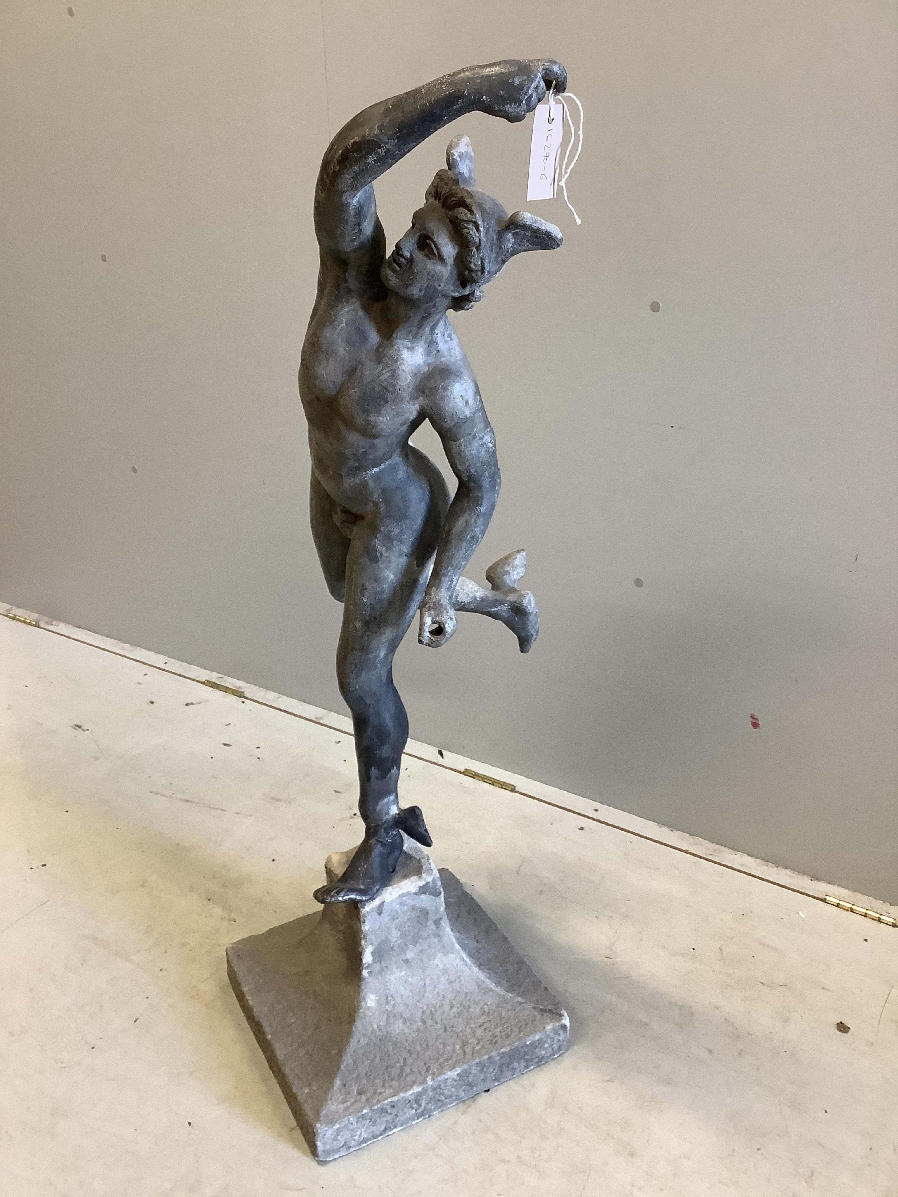 A floor standing lead figure depicting Mercury, height 120cm. Condition - fair